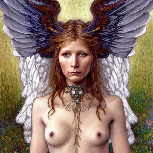 Image similar to head and shoulders portrait of a winged harpy portrayed by gwynneth paltrow, d & d, fantasy, luis royo, magali villeneuve, donato giancola, wlop, krenz cushart, hans zatka, klimt, alphonse mucha