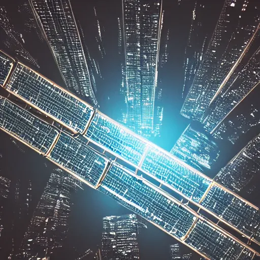 Image similar to photo of a power grid at night birds eye view inception cinematic