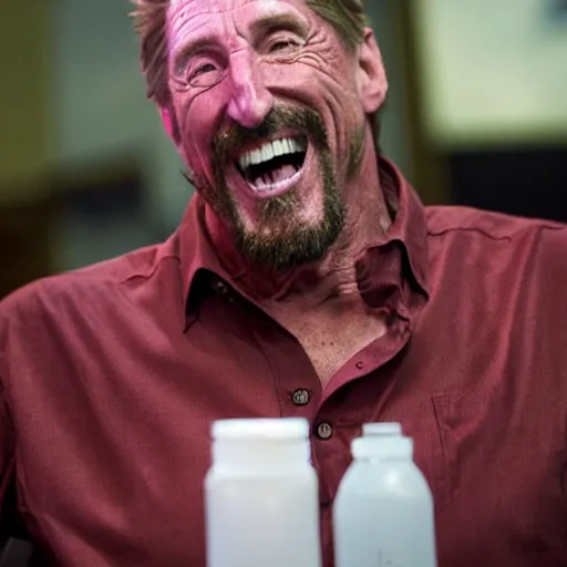 Prompt: John McAfee laughing maniacally as he is elected president of the United States