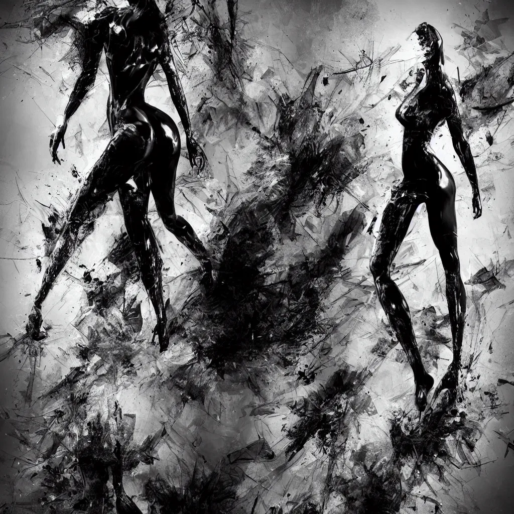 Image similar to black and white full body shot man background abstract expressionism quality render unreal engine 5, 3 d by russ mills