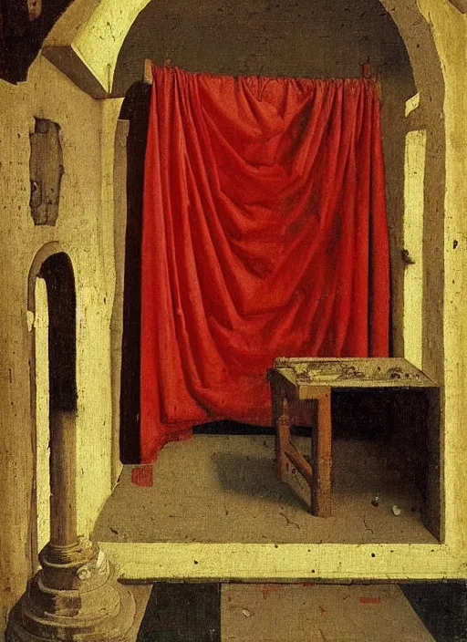 Image similar to red cloth on the floor, medieval painting by jan van eyck, johannes vermeer, florence