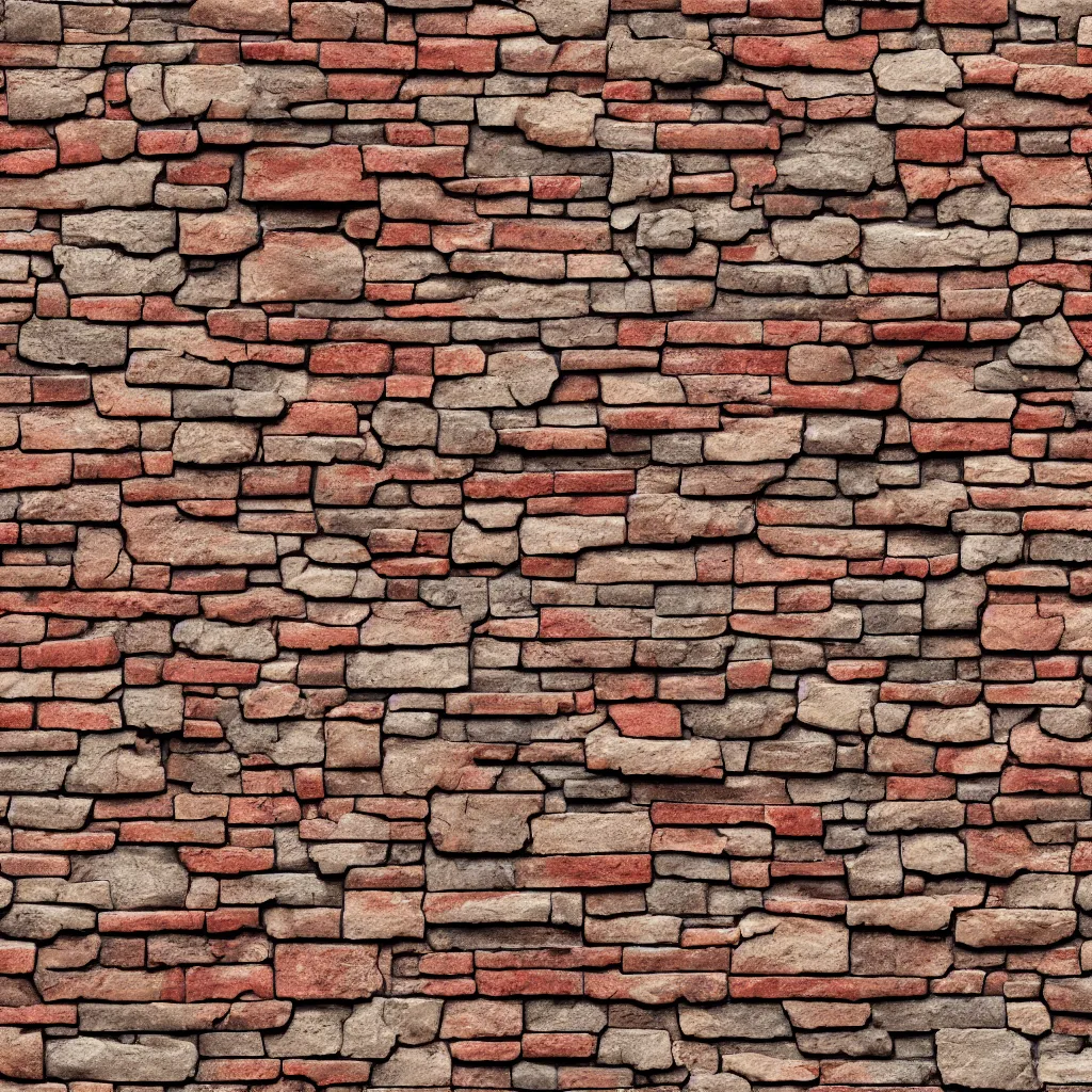 Prompt: photo of an irregular brick wall texture, seamless micro detail