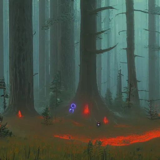 Image similar to breath of the wild, simon stalenhag, forest