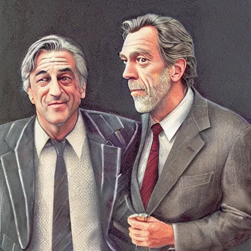 Image similar to Robert De Niro and Hugh Laurie, artwork by Daniel Merriam,