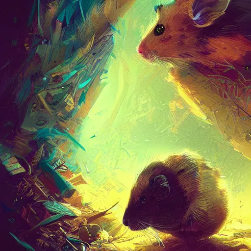 Image similar to very scared hamster, digital illustration portrait design, by android jones and greg rutkowski, retrowave color scheme, detailed, cinematic lighting, wide angle action dynamic portrait