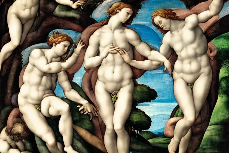 Prompt: creation of eve by michelangelo, with 2 aliens