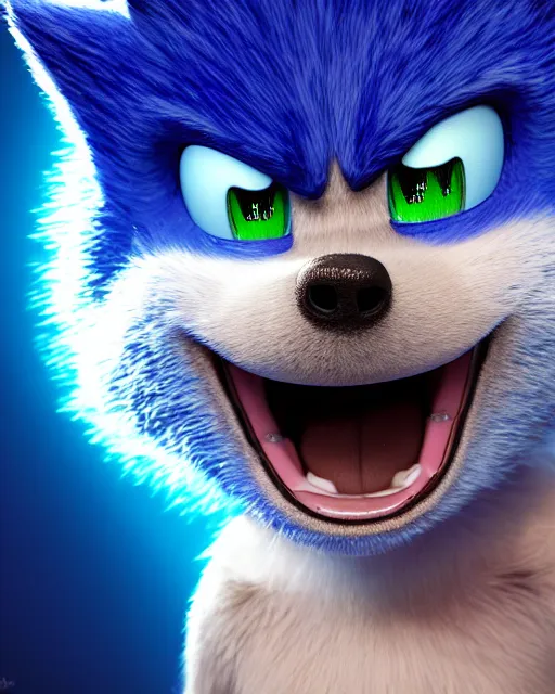 Image similar to prison mugshot of real - life sonic the hedgehog, bright flash, blue fur, dreamworks animation still, low saturation, somber expression, filthy hair, rugged textured face, soft vignette, soft focus, 5 0 mm, 4 k, nypd