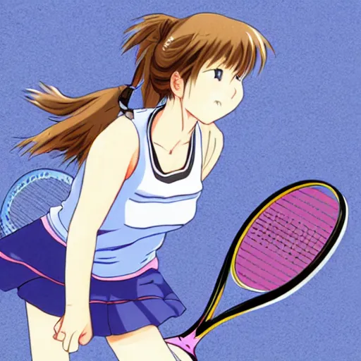 Image similar to A girl playing tennis, Japanese anime style, BREAK BACK style, drawn by KASA