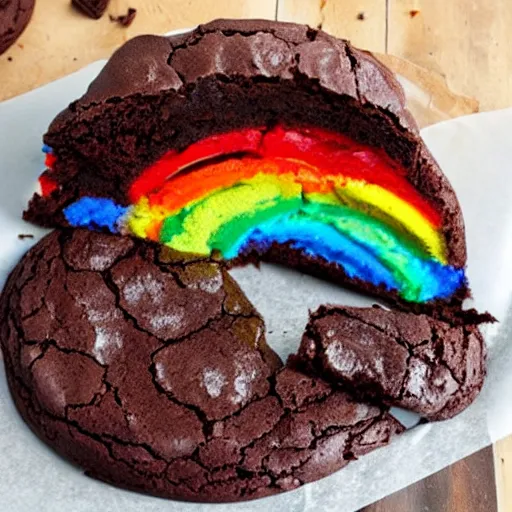 Prompt: reddit.com/r/foodporn double rainbow brownie chocolate cookie cake