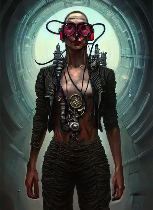 Image similar to front shot of a cyberpunk criminal character, intricate, elegant, highly detailed, centered, digital painting, artstation, concept art, smooth, sharp focus, illustration, artgerm, Tomasz Alen Kopera, Peter Mohrbacher, donato giancola, Joseph Christian Leyendecker, WLOP, Boris Vallejo, mugshot!!!!!