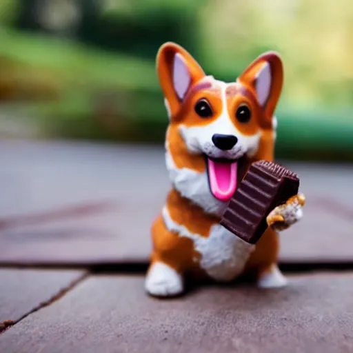 Image similar to a corgi on fire eating chocolate