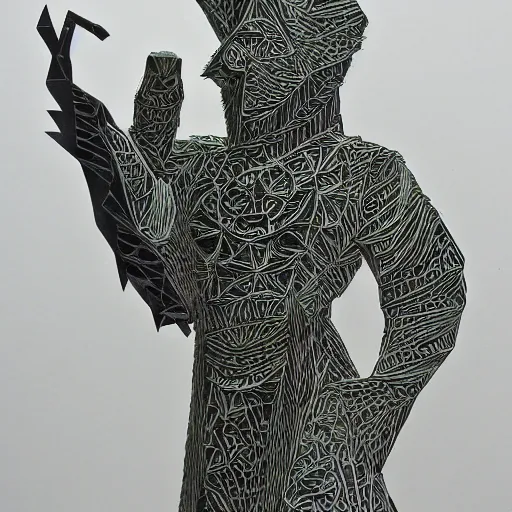 Image similar to intricate cut paper sculpture of the sorcerer's apprentice from fantasia