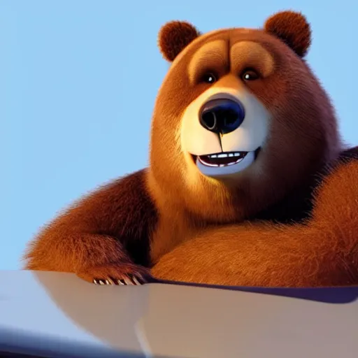 Image similar to a bear as a pixar character, 8 k