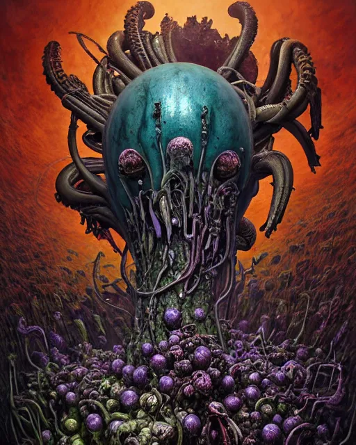 Image similar to the platonic ideal of flowers, rotting, insects and praying of cletus kasady carnage thanos dementor wild hunt chtulu mandelbulb schpongle tsar bomba bioshock xenomorph akira, ego death, decay, dmt, psilocybin, concept art by randy vargas and zdzisław beksinski