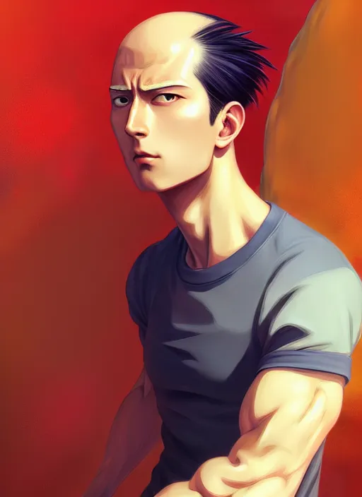 Prompt: handsome saitama, half body shot, path traced, power pucnh, highly detailed, high quality, digital painting, alena aenami, lilia alvarado, shinji aramaki, karol bak, alphonse mucha, tom bagshaw