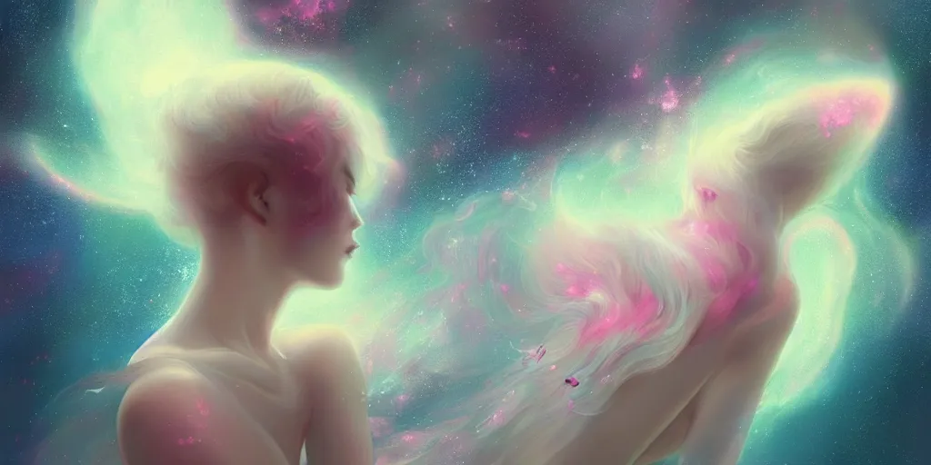 Image similar to breathtaking delicate detailed concept art painting creature with nebula space inside, by hsiao - ron cheng, bizarre compositions, exquisite detail, pastel colors, 8 k