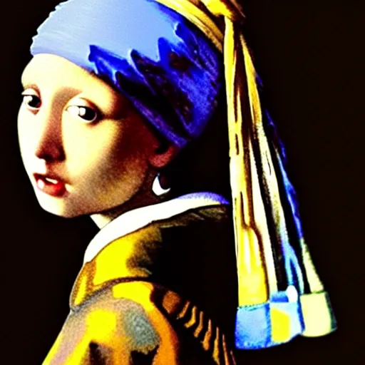 Prompt: girl with a pearl earring by johannes vermeer, by h r giger, trending on artstation