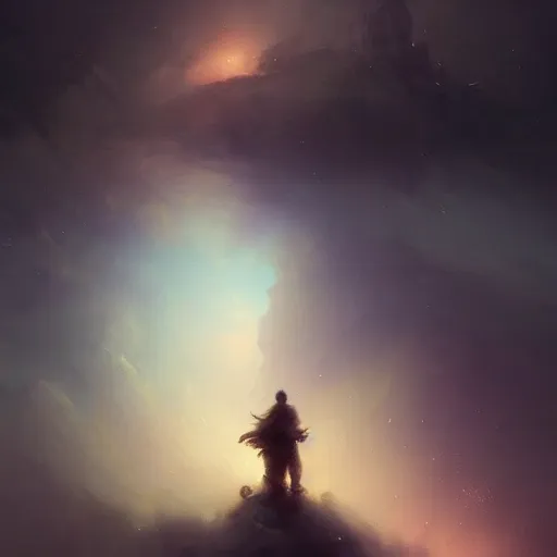 Image similar to cinematic shot epic portrait an giant face in space, stars, glowing, dark, beautiful, broad light, ambient occlusion, volumetric light effect, made by ivan aivazovsky, peter mohrbacher, greg rutkowski, matte painting, trending on artstation, 4 k, perfectly defined features, digital painting, cinematic, epic, highly detailed,