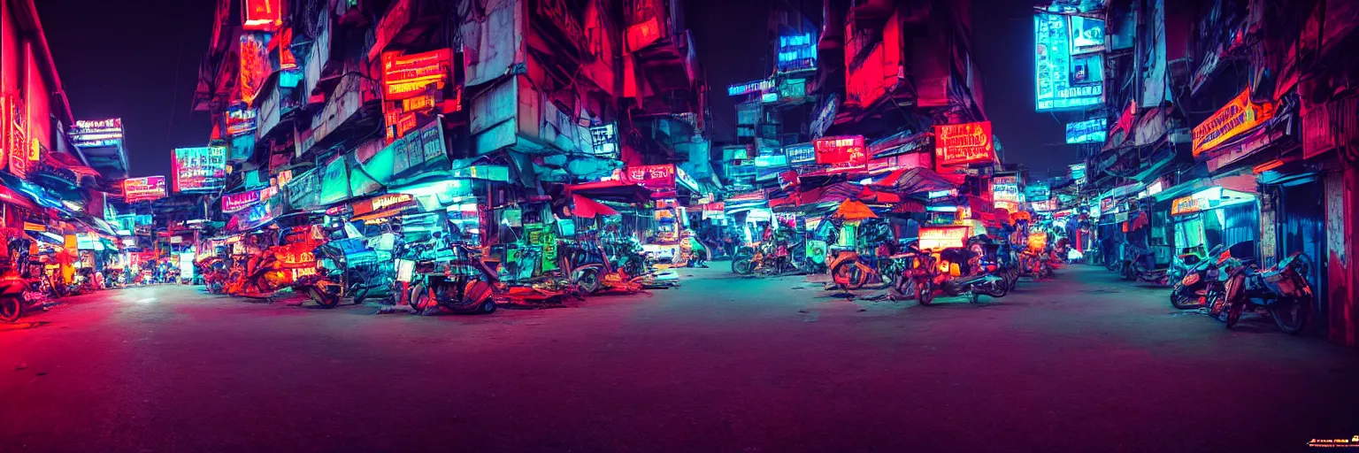 Prompt: Cyberpunk Roads, futuristic Phnom-Penh Cambodia, neon dark lighting