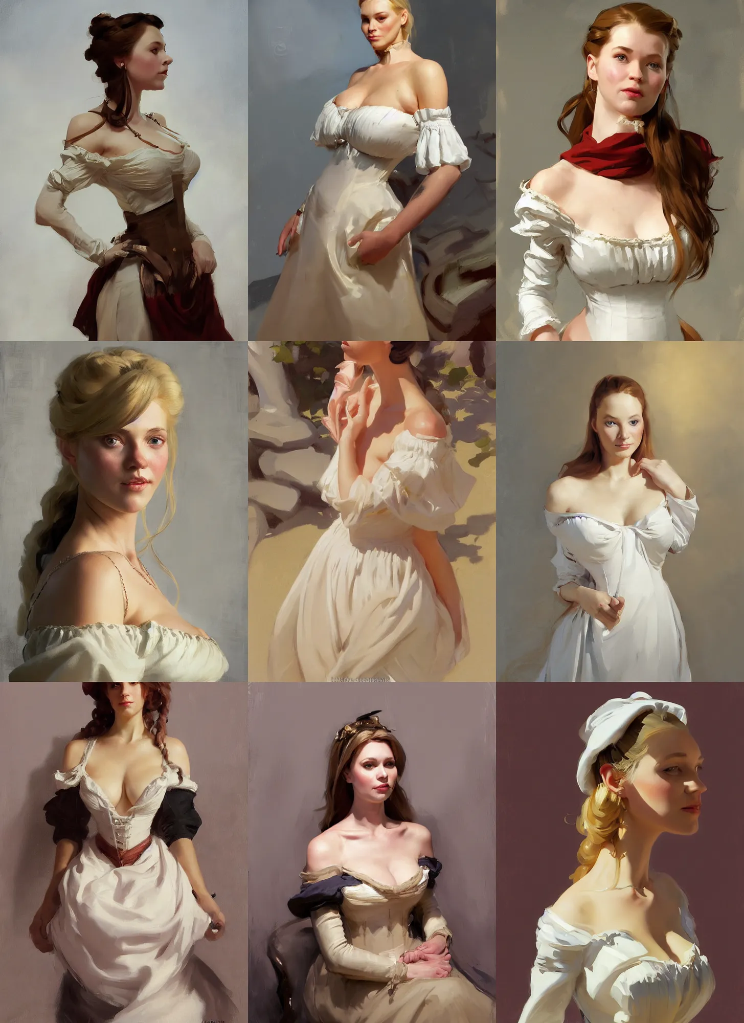 Image similar to portrait of a beautiful finnish norwegian swedish scandinavian attractive glamour model wearing 1 7 th century french off - the - shoulder neckline bodice with low neckline, jodhpurs greg manchess painting by sargent and leyendecker, studio ghibli fantasy medium shot asymmetrical intricate elegant matte painting illustration hearthstone, by greg rutkowski by greg tocchini by james gilleard