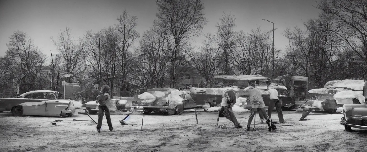 Image similar to detailed sharp photograph in the style of popular science circa 1 9 5 5 and gregory crewdson of an hockey game