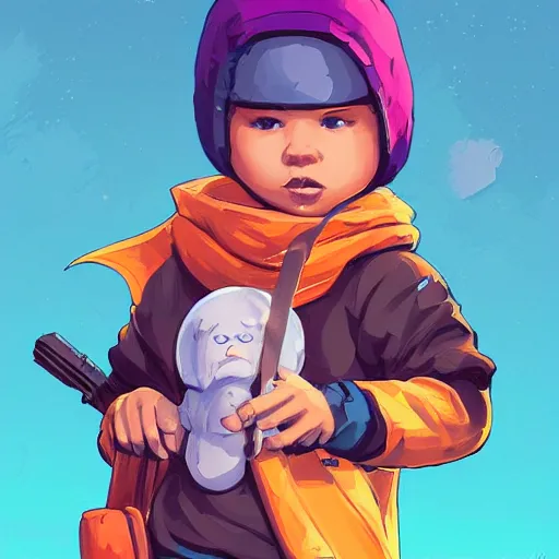 Image similar to baby Angel cherub ski mask, balaclava, orange hoodie, golden necklace fantasy art apex fortnite Video game icon, 2d game art gta5 cover , official fanart behance hd artstation by Jesper Ejsing, by RHADS, Makoto Shinkai and Lois van baarle, ilya kuvshinov, rossdraws