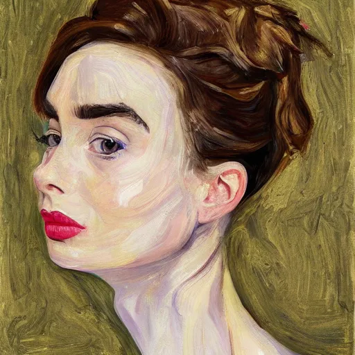 Image similar to of lilly collins painted by lucien freud