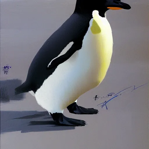 Image similar to a highly detailed beautiful portrait of a beautiful penguin crossing the road by yoji shinkawa, by gregory manchess, james gurney, james jean