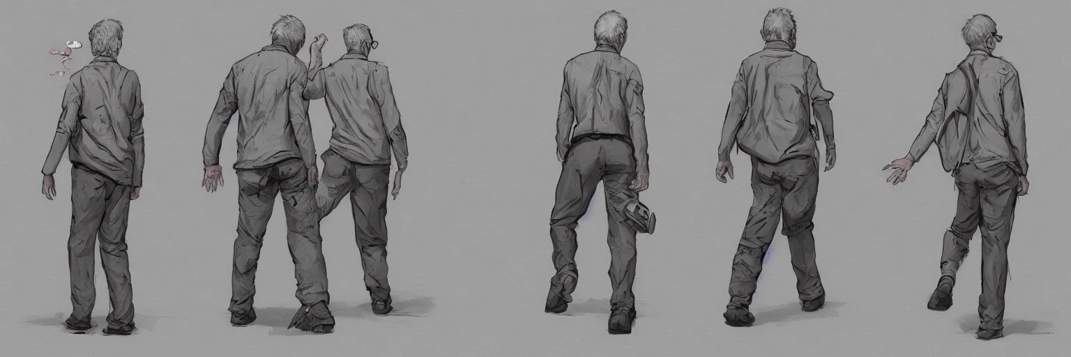 Prompt: walk cycle, realistic todd solondz walking, clear todd solondz face, glasses, geek, character sheet, fine details, concept design, contrast, kim jung gi, greg rutkowski and francis bacon, trending on artstation, 8 k, full body, turnaround, front view, back view, ultra wide angle