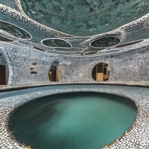 Image similar to photo of a bizarre oddly-shaped interior with shallow water everywhere