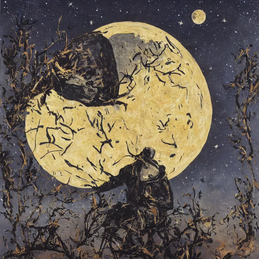 Prompt: artwork titled'le poete qui etait toujours dans la lune
