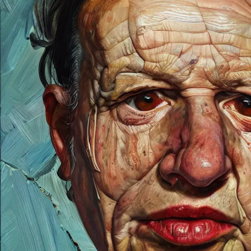 Image similar to high quality high detail painting by lucian freud and jenny saville, hd, multiverse, turquoise