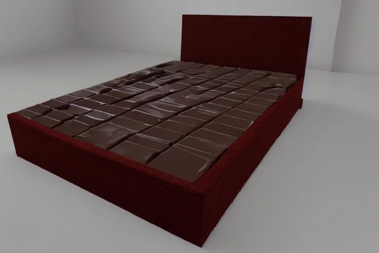 Image similar to 3 d render of a bed made of melted chocolate