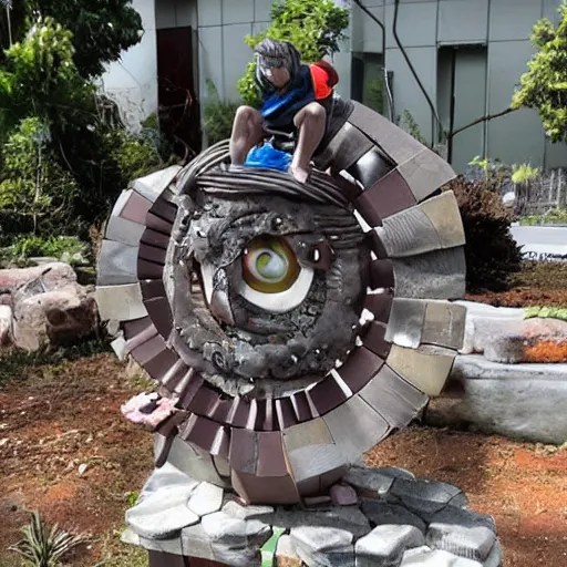 Image similar to A sculpture Naruto made pure recycled materials