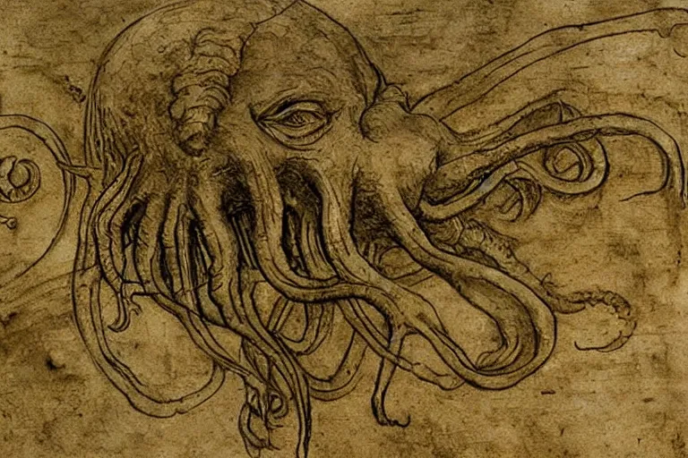 Prompt: Leonardo da Vinci's manuscript about Cthulhu