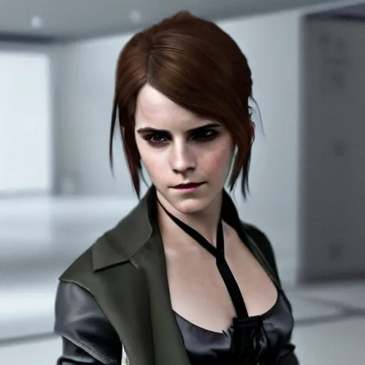 Prompt: Emma Watson as a Metal Gear Solid Villain 2005 JRPG cinema 4d render, Ray tracing reflection, natural lighting, Unreal Engine award winning photography