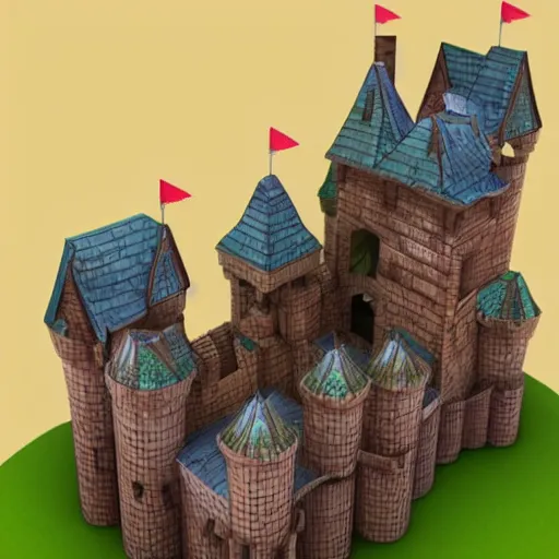 Image similar to wooden castle,cartoony,isometric sky view,3D,diorama,high quality!!!!!!!!!!!!!!!