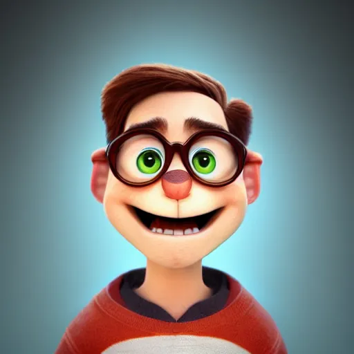 Prompt: portrait of a nerd guy happily announce new video, Pixar's Up character, 3D render,youtube thumbnail,flat background,high resolution, high quality, detailed, zootopia, cgsociety,artstation, deviantart