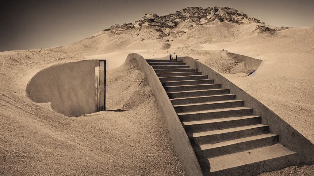 Image similar to concrete stairs going nowhere in the middle of a desert, surrealism photography by Sarolta Bán