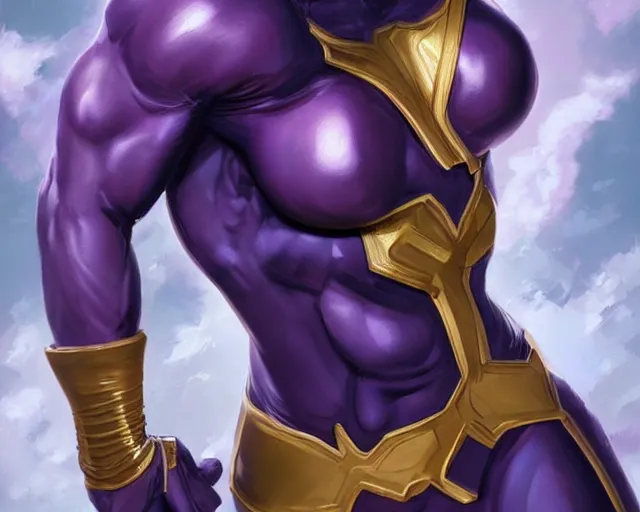 Prompt: thanos as a feminine beautiful muscular woman dressed as a battle nun, highly detailed full body portrait, pretty face, elegant, breathtaking art, concept art, by artgerm and ilya kuvshinov