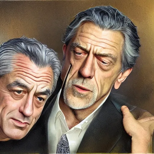 Prompt: Robert De Niro and Hugh Laurie, artwork by Daniel Merriam,