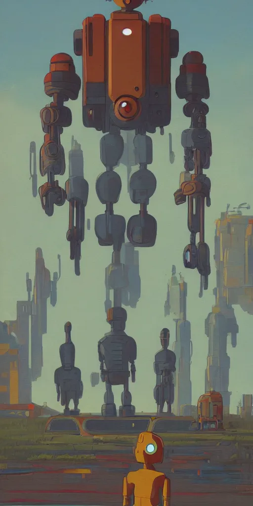 Prompt: Iron Giant, Portrait, Center, Center, Center, Subject in center, Rule of Thirds, Retrofuturism, Simon Stålenhag