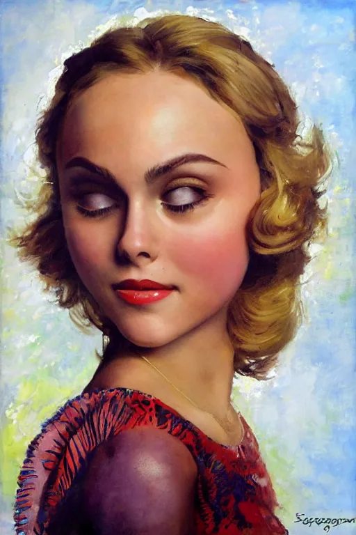 Image similar to Annasophia Robb cute surprised, shocked, eyes closed, bliss, highly detailed, painted by John Singer Sargant, Frank Frazetta