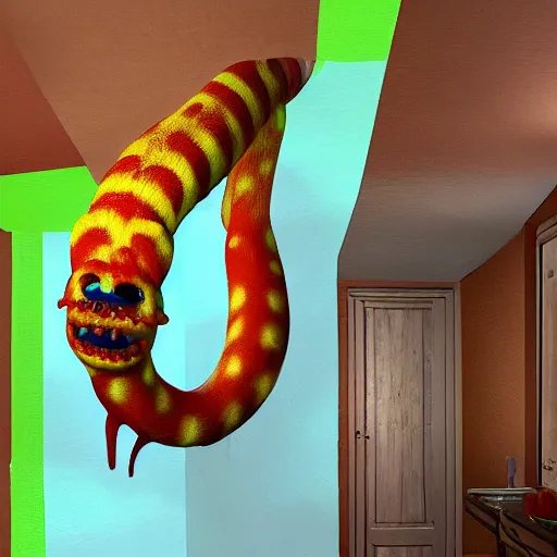 Image similar to the wiggler is in your walls 8k hyper realistic