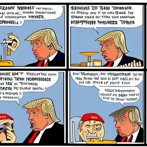 Prompt: donald trump eating nuclear missiles, by chris ware