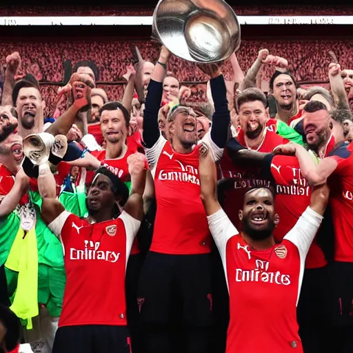 Image similar to Arsenal lifting the UCL trophy