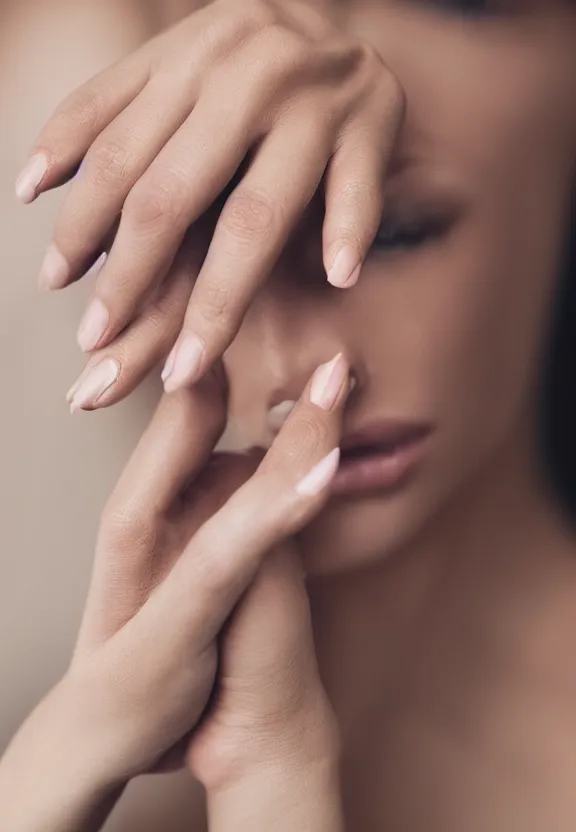 Prompt: a photo of one ultra detailed feminine woman's hand with cupped palm, instagram photo, studio photo, 9 0 mm, f / 1. 4