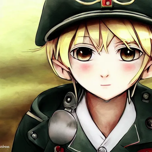 Prompt: beautiful little blonde boy in nazi uniform. made in abyss art style, inspired by kris from deltarrune, cute detailed artwork, anatomically correct, soft details, ilya kuvshinov, reflection, perfect composition, portrait, illumination, digital art, detailed anime soft face, symmetrical face, western comic, illustration, realistic, evil face