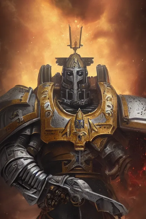 Image similar to armor portrait heros warhammer 4 0 k horus heresy fanart - the primarchs emperor by johannes helgeson animated with vfx concept artist & illustrator global illumination ray tracing hdr fanart arstation zbrush central hardmesh 8 k octane renderer comics stylized