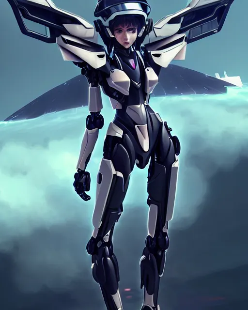 Image similar to uncropped stealthy feminine mecha ( with futuristic jet armor and wings ) with a heart visor helmet, symphogear, full body character portrait, hi - tech, trending on artstation, sci - fi rave gear armor, digital painting, concept art, sharp focus, illustration, art by wlop and greg rutkowski